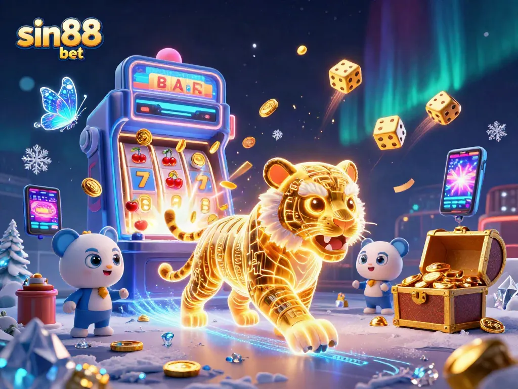 Experience sin88 bet with thrilling gaming, illuminated by golden tiger and casino symbols.