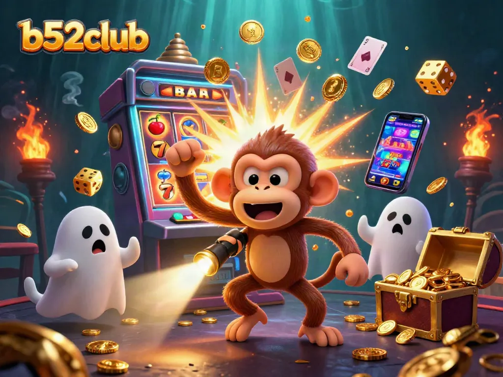 Engage with the b52club adventure in a dynamic jackpot scene, complete with playful ghosts and glowing treasures.