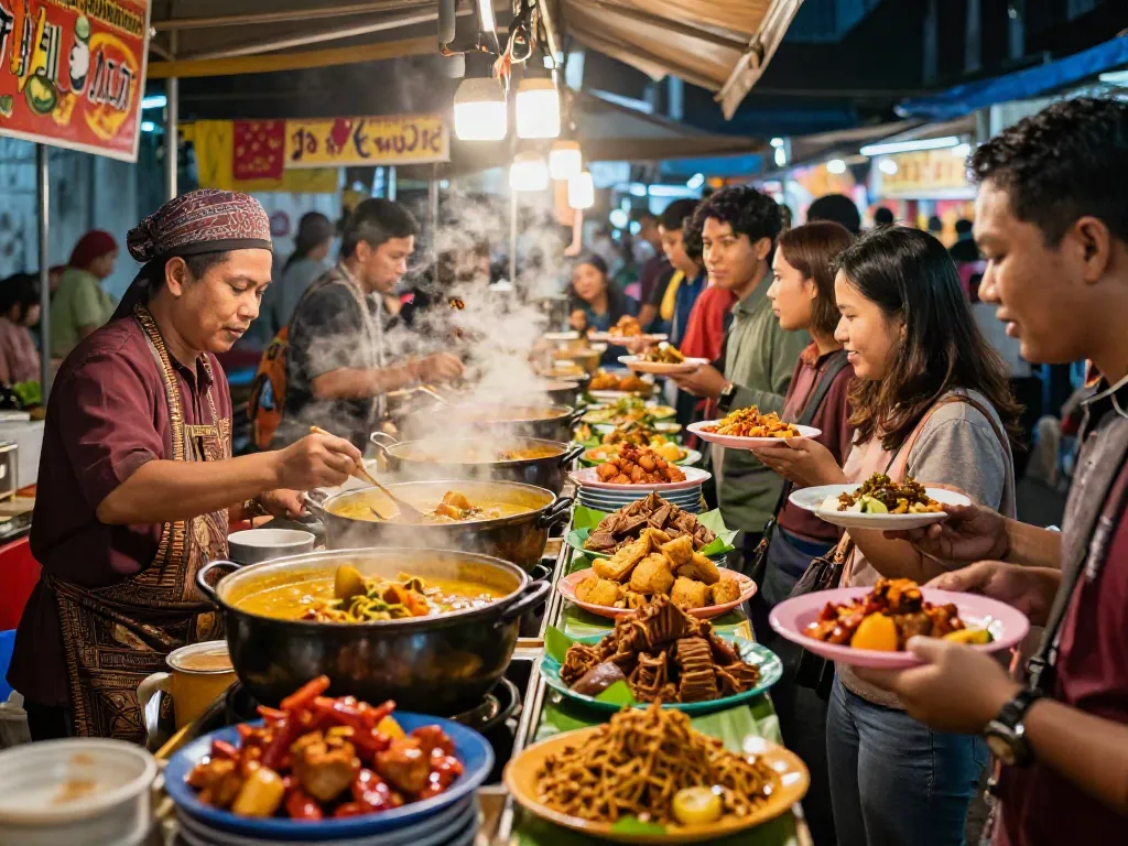 Delicious Nasi Kandar offerings at busy street food market reflecting rokok88 alternatif flavor