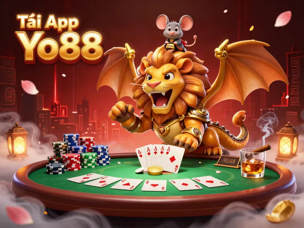 Engage with the thrilling scene showcasing Tải App Yo88, complete with vibrant casino elements and characters.