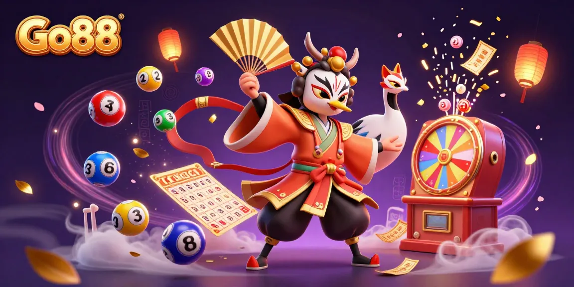 Engage in thrilling gameplay with Go88, featuring vibrant scenes of gambling excitement and colorful lottery elements.