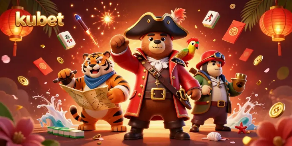 Join the kubet casino adventure with animated pirate characters and vibrant gaming elements.